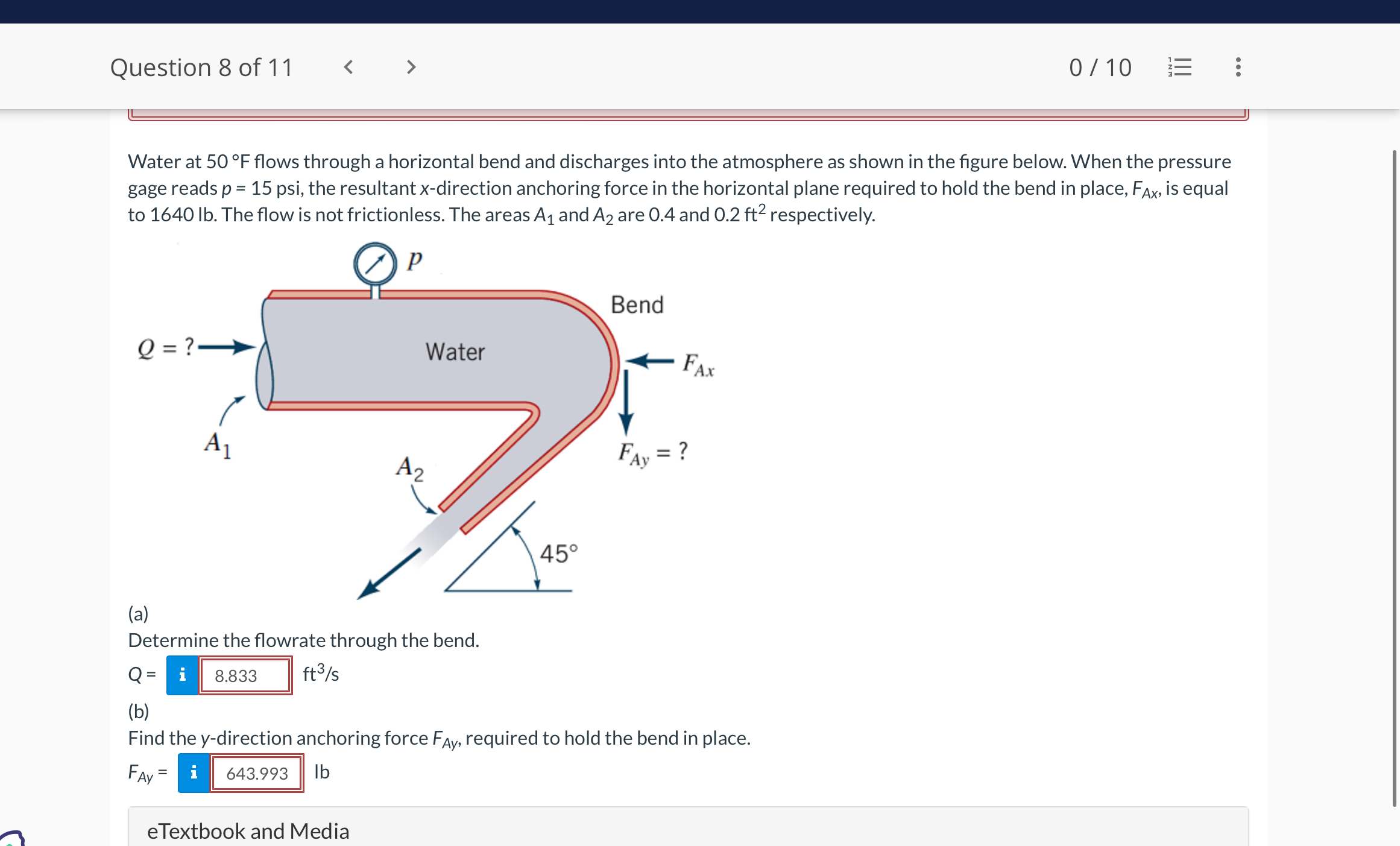 Question 8 of 1 1 0 1 0 Water at 5 0 F flows