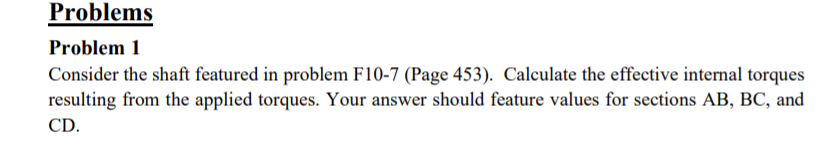 Problems Problem 1 Consider the shaft featured in