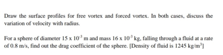 Draw the surface profiles for free vortex and