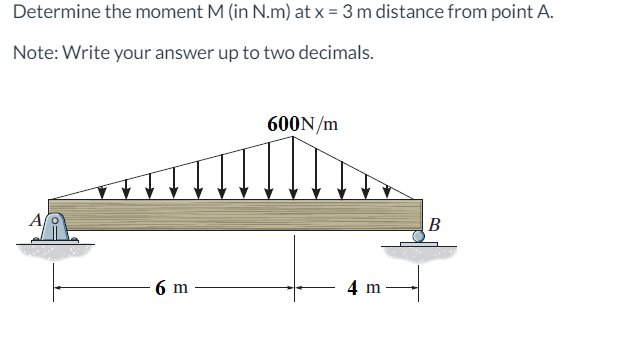Determine the moment M ( in N . m ) at x = 3 m