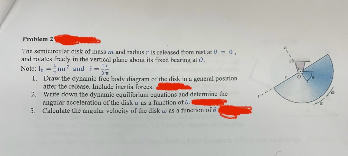 Problem 2 The semicircular disk of mass m and