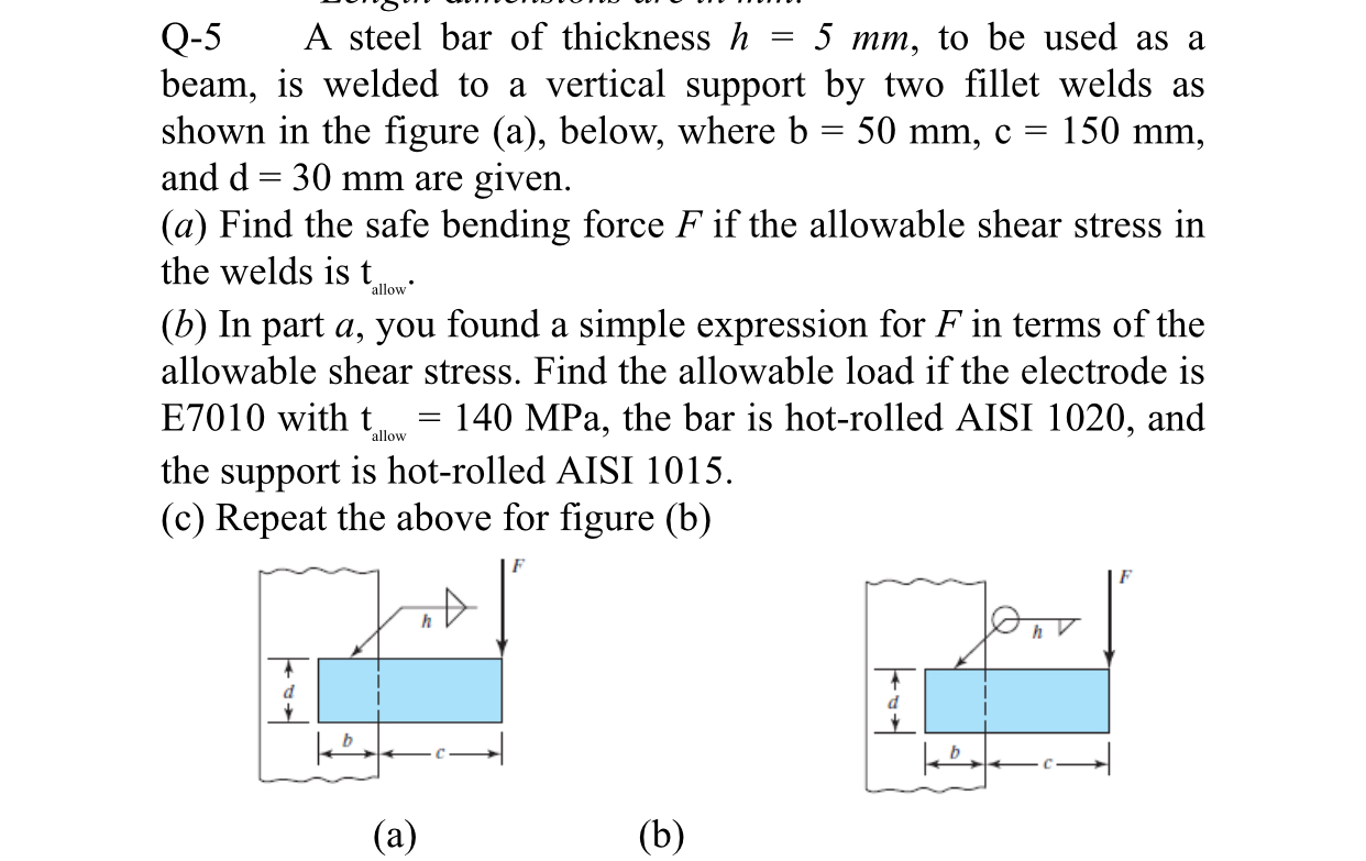 Q - 5 A steel bar of thickness h = 5 m m , to be