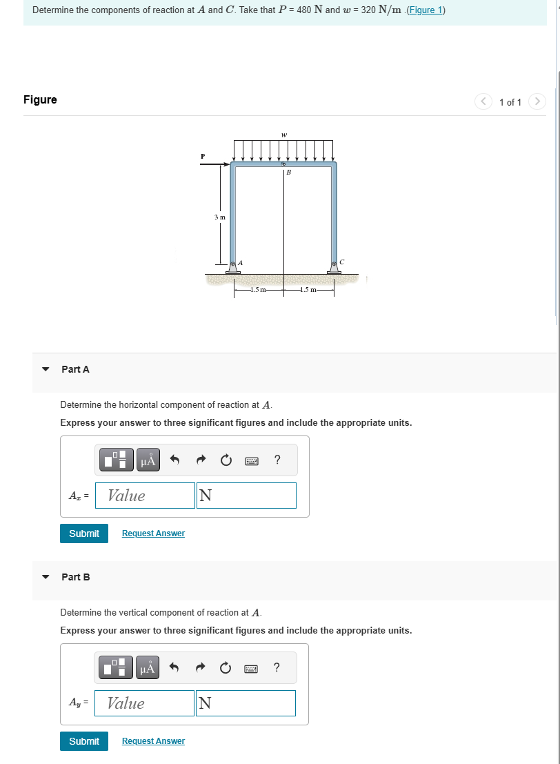 Determine the components of reaction at \ ( A \ )