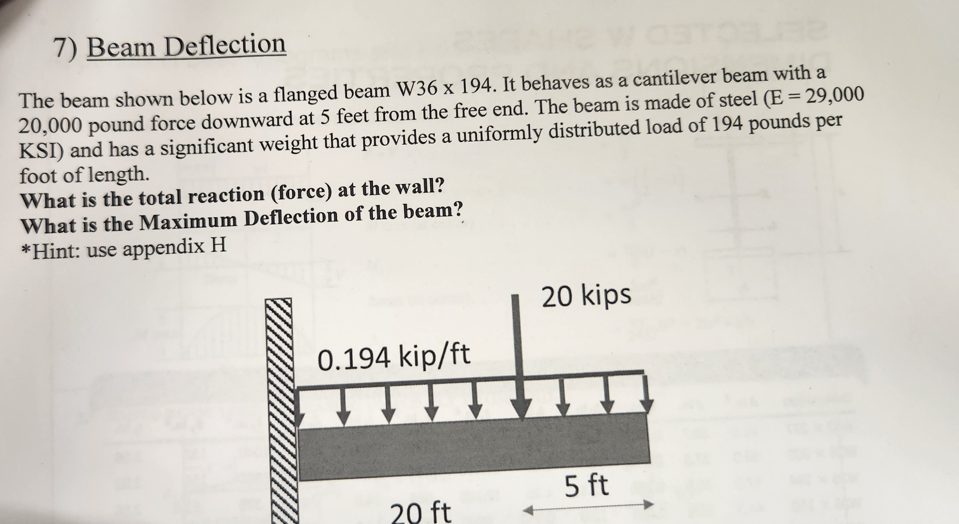 Beam Deflection The beam shown below is a flanged