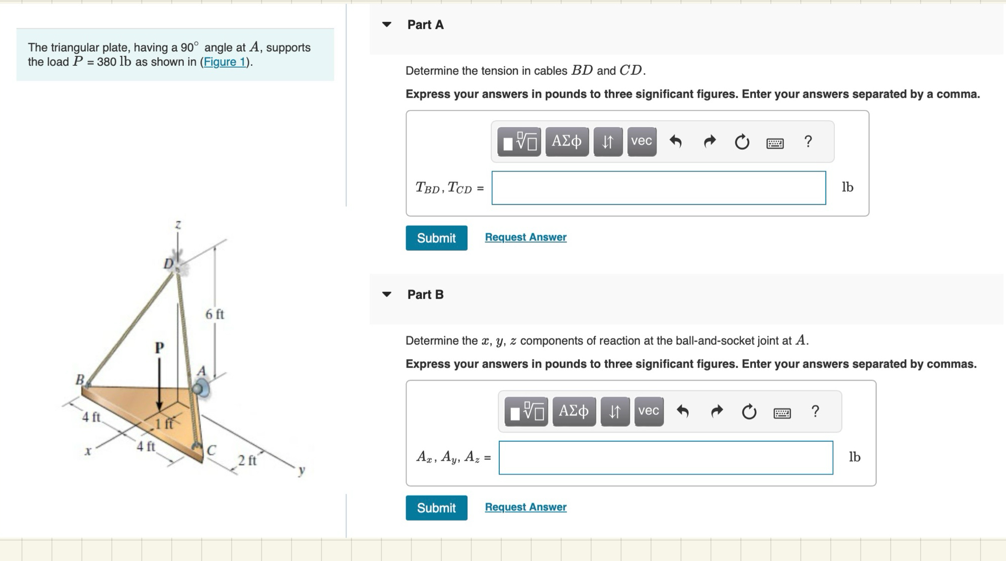 The triangular plate, having a 9 0 angle at A ,