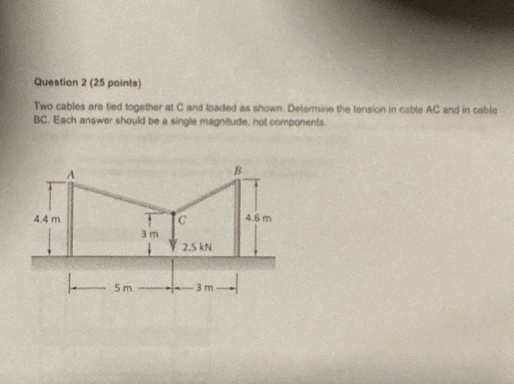 Question 2 ( 2 5 points ) Two cables are tied
