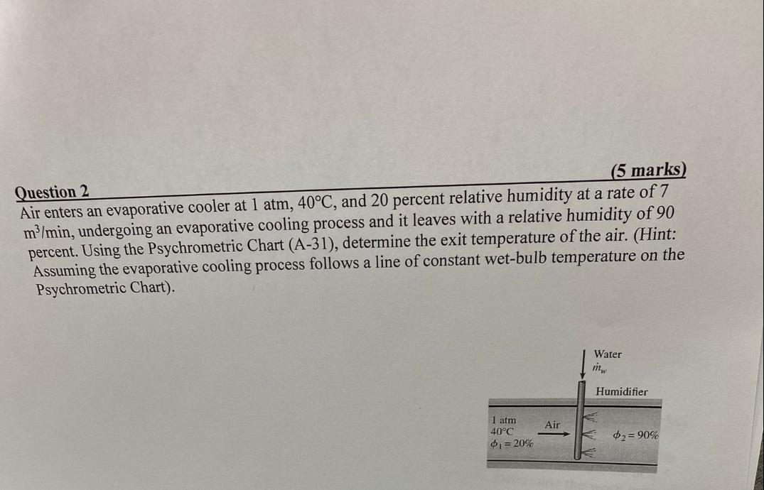 Question 2 Air enters an evaporative cooler at \