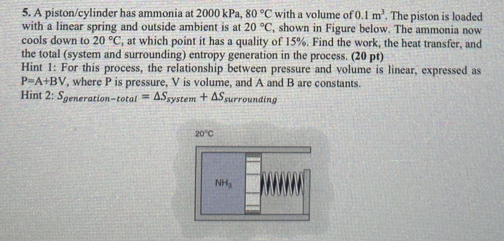A piston / cylinder has ammonia at 2 0 0 0 kPa, 8