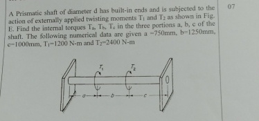 A Prismatic shaft of diameter d has built - in