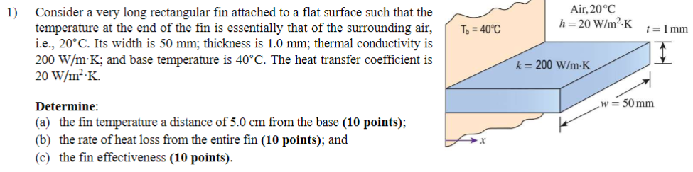 1 ) Consider a very long rectangular fin attached