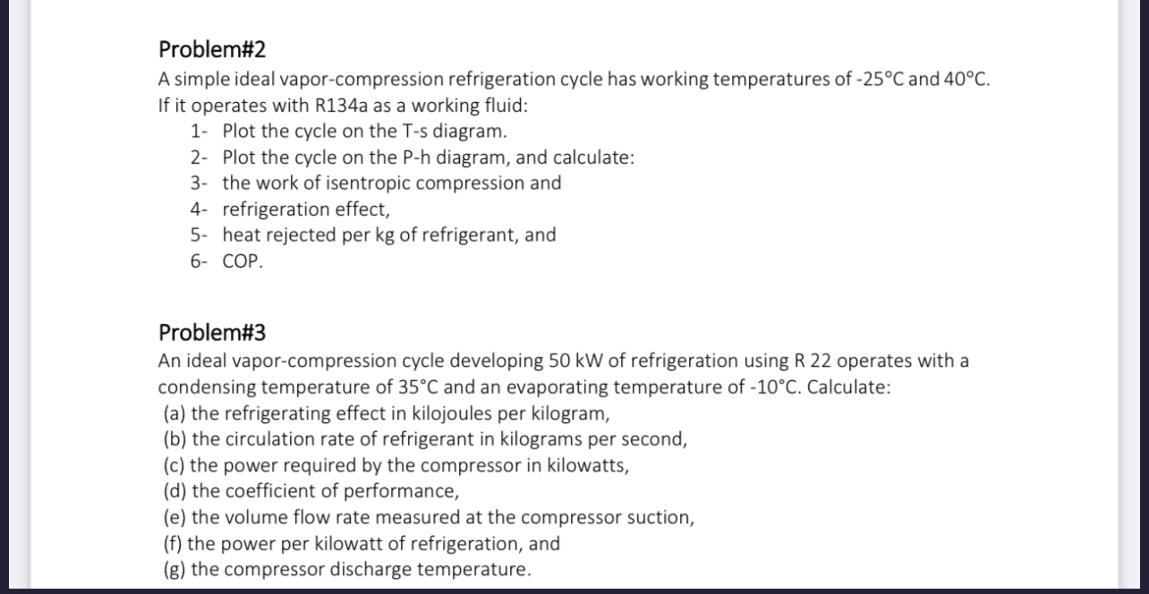Problem# 2 A simple ideal vapor - compression