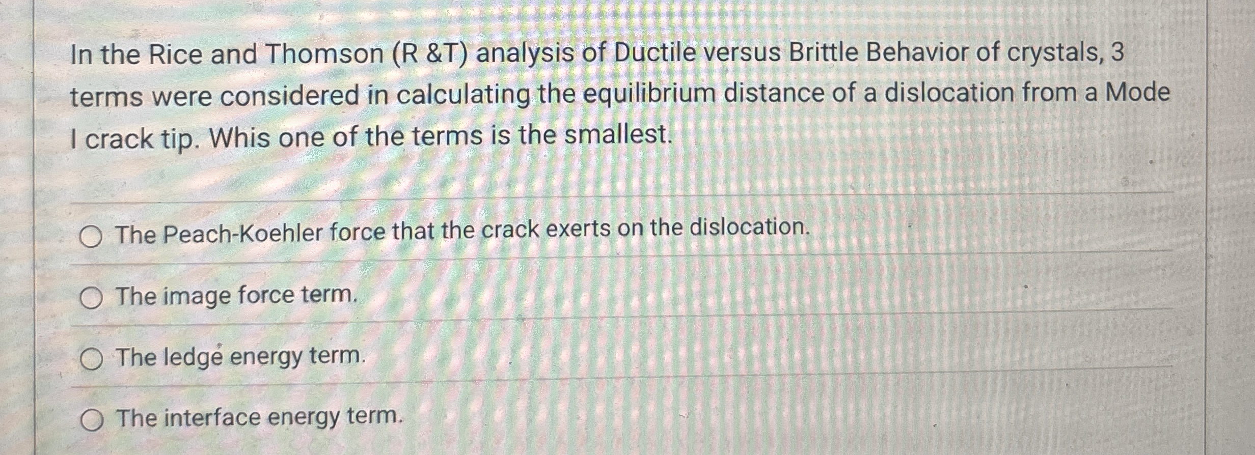 In the Rice and Thomson ( R &T ) analysis of
