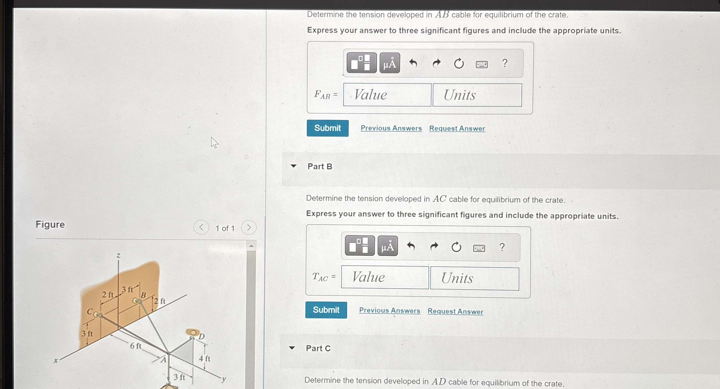 Determine the tension developed in A B cable for