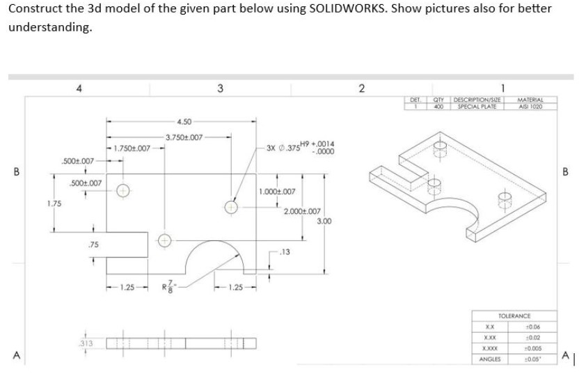 Construct the 3 d model of the given part below