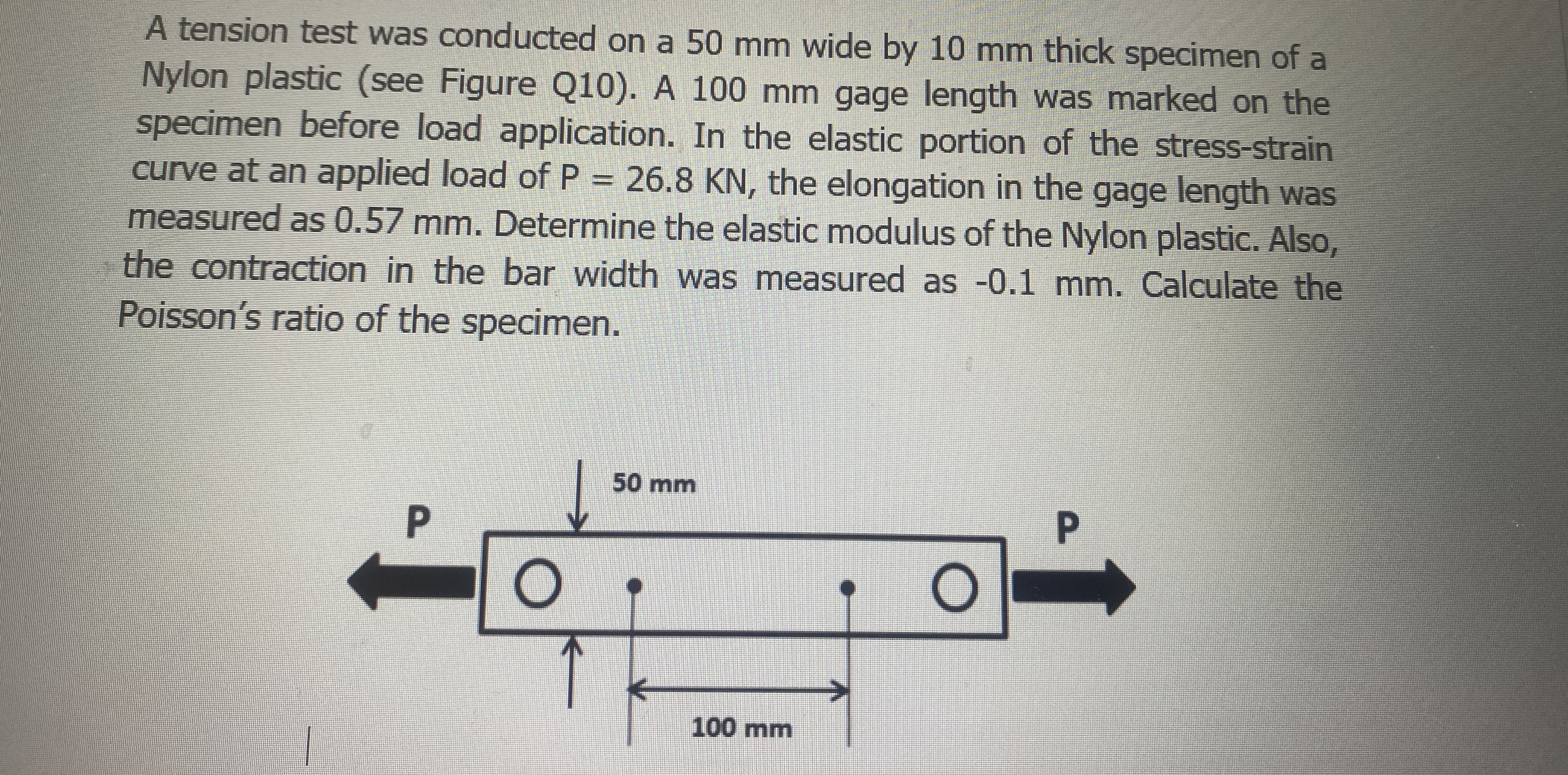 A tension test was conducted on a 5 0 mm wide by