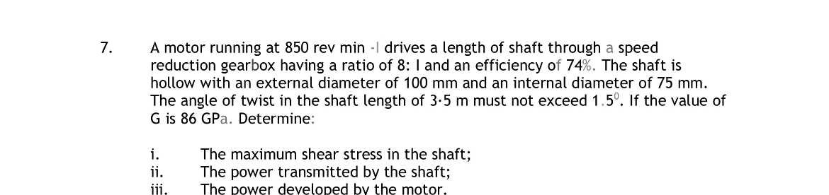 A motor running at 8 5 0 revmin - I drives a