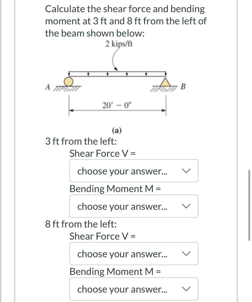 Calculate the shear force and bending moment at 3