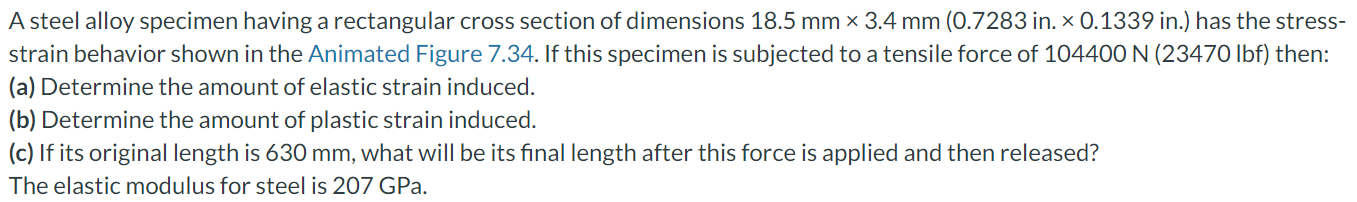 A steel alloy specimen having a rectangular cross