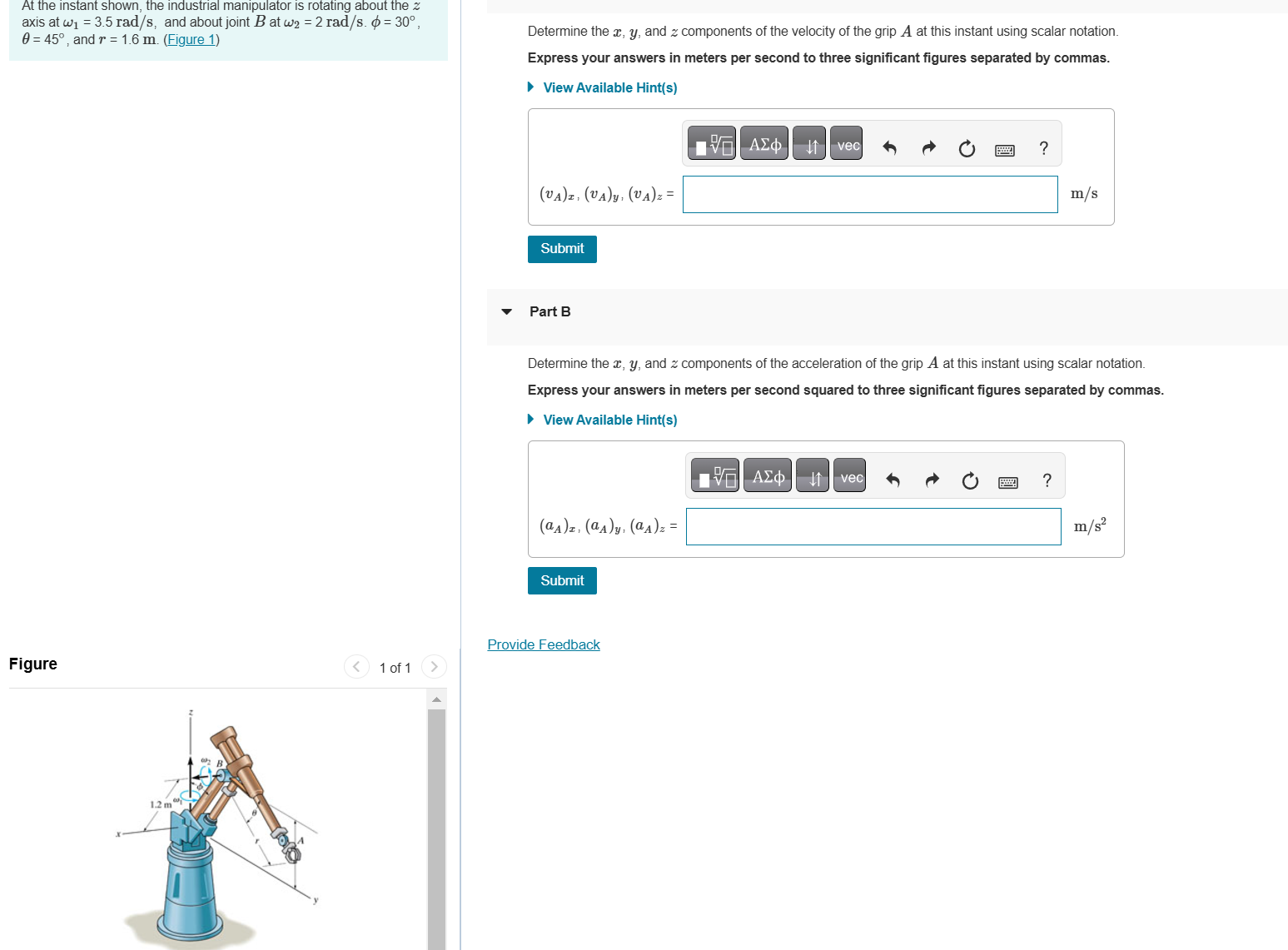 At the instant shown, the industrial manipulator