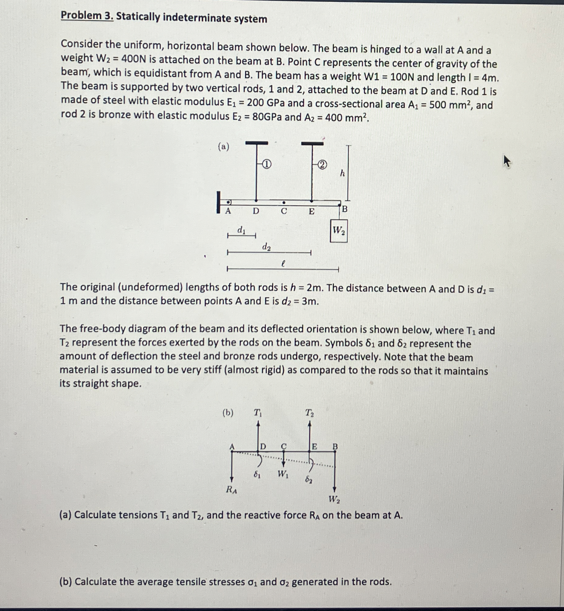 Problem 3 . Statically indeterminate system