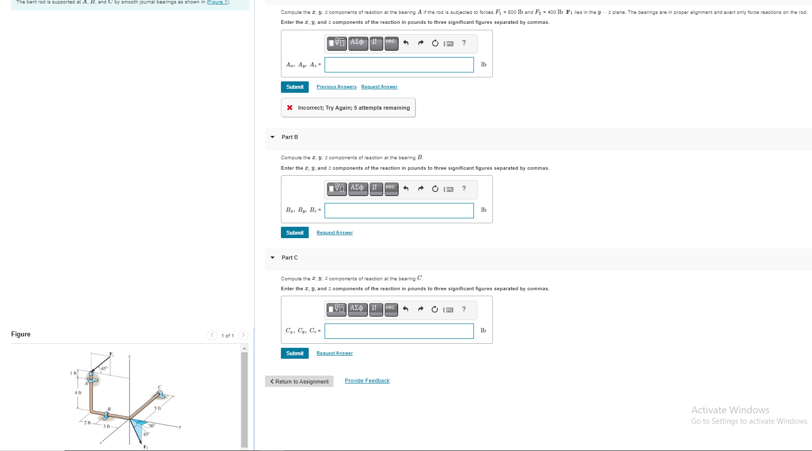 Compute the x , y , z components of reaction at