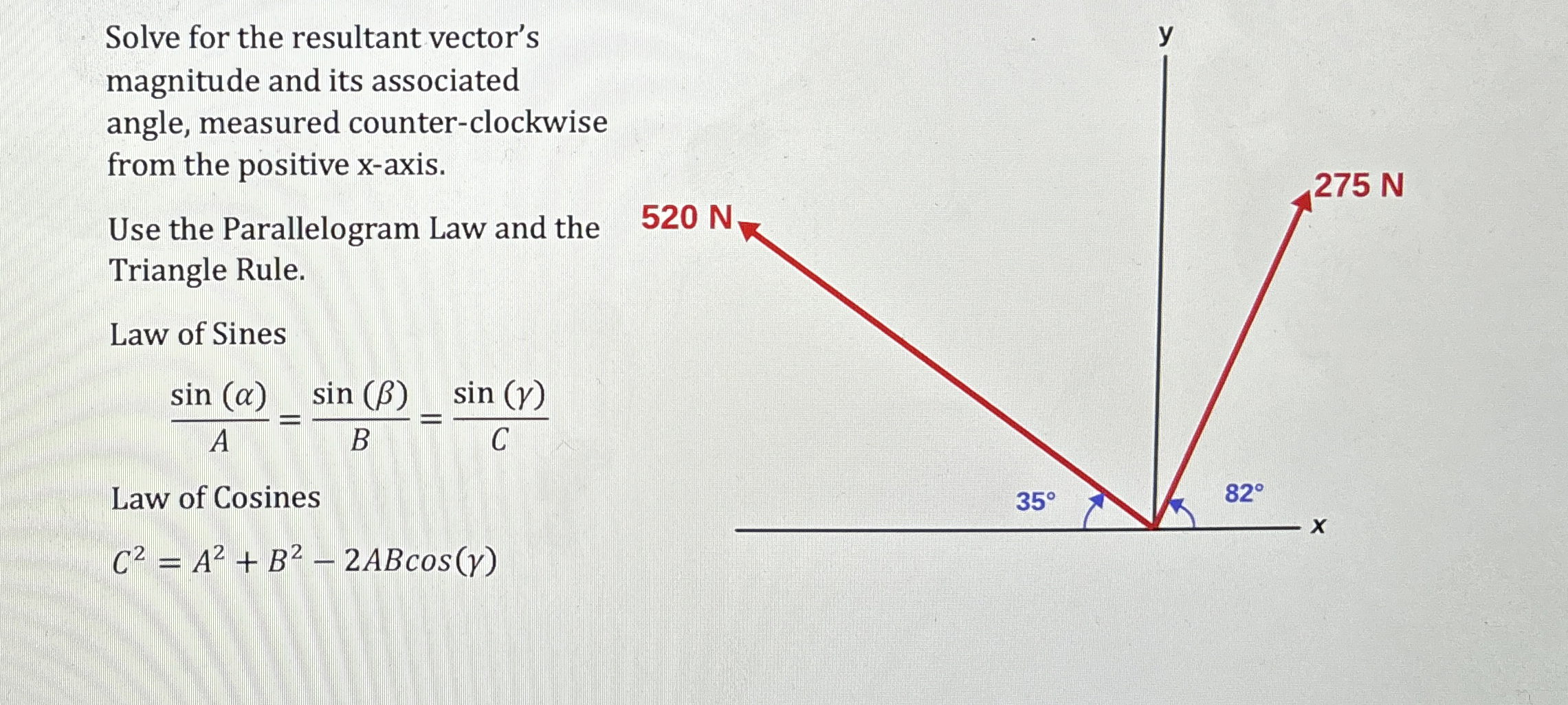 Solve for the resultant vector's magnitude and