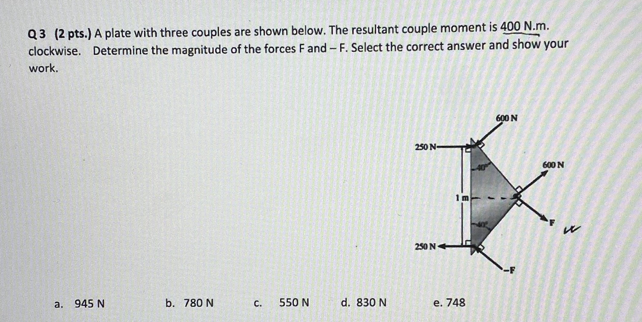 Q 3 ( 2 pts . ) A plate with three couples are