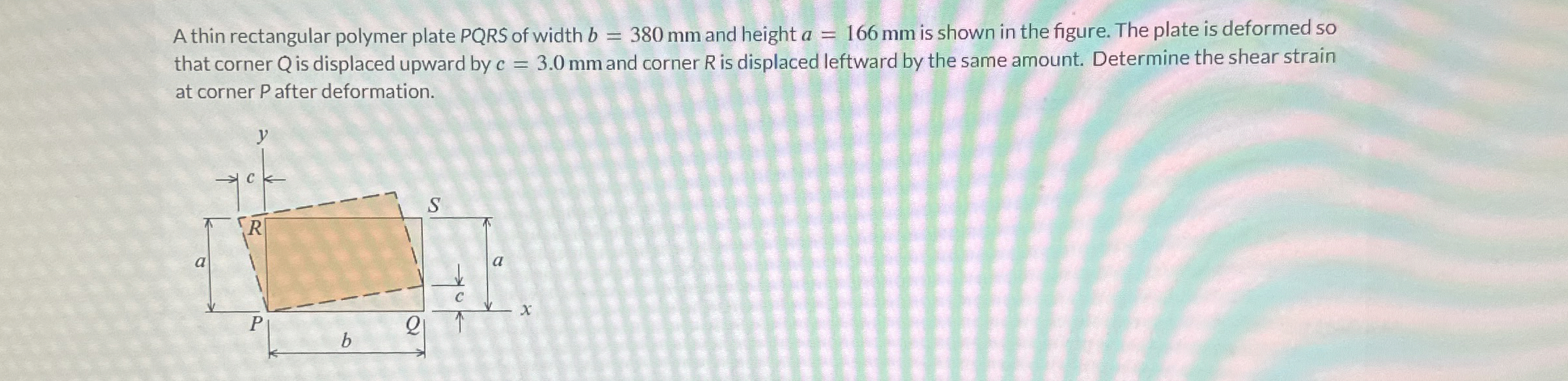 A thin rectangular polymer plate P Q R S of width
