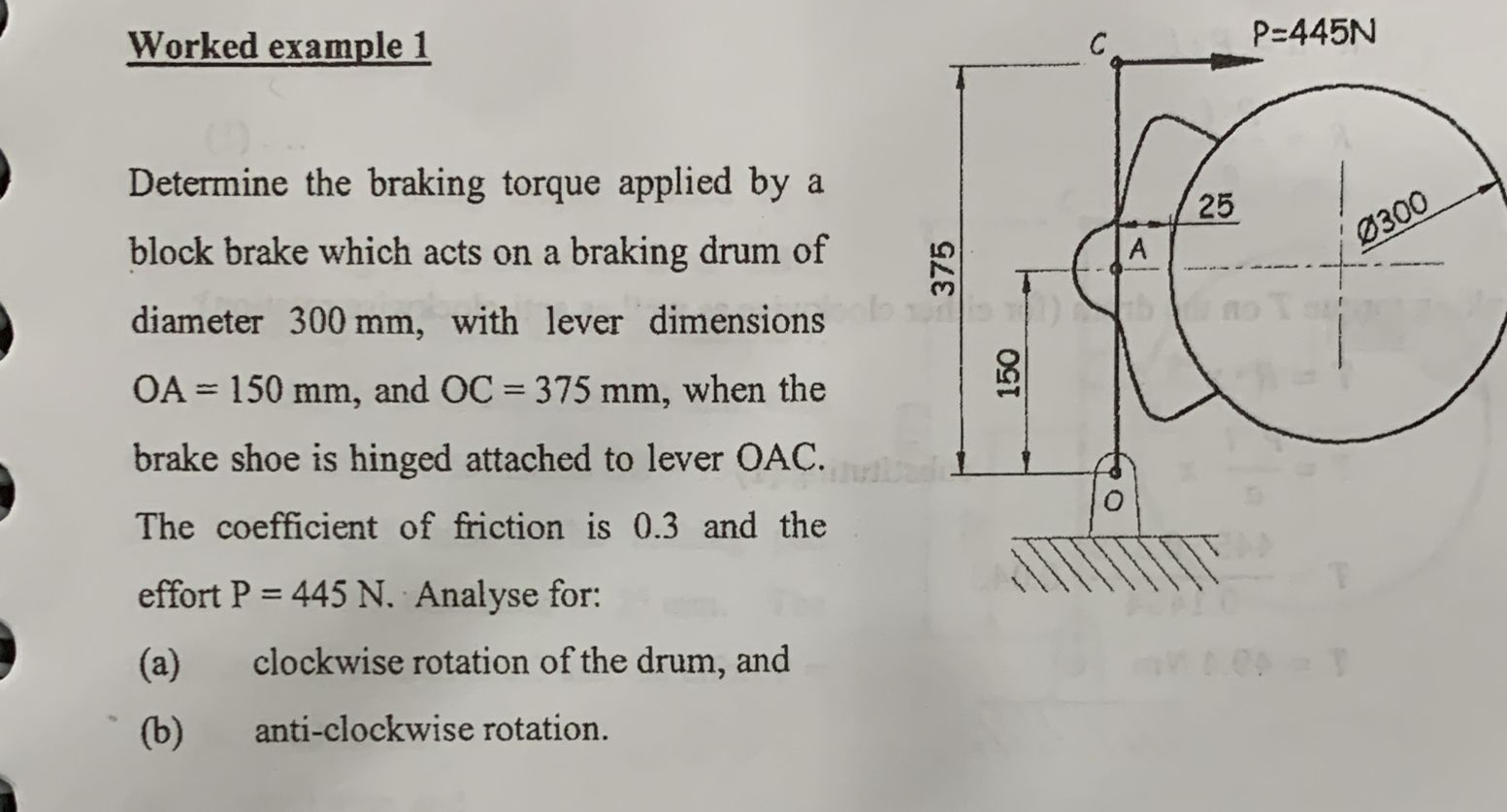 Worked example 1 Determine the braking torque
