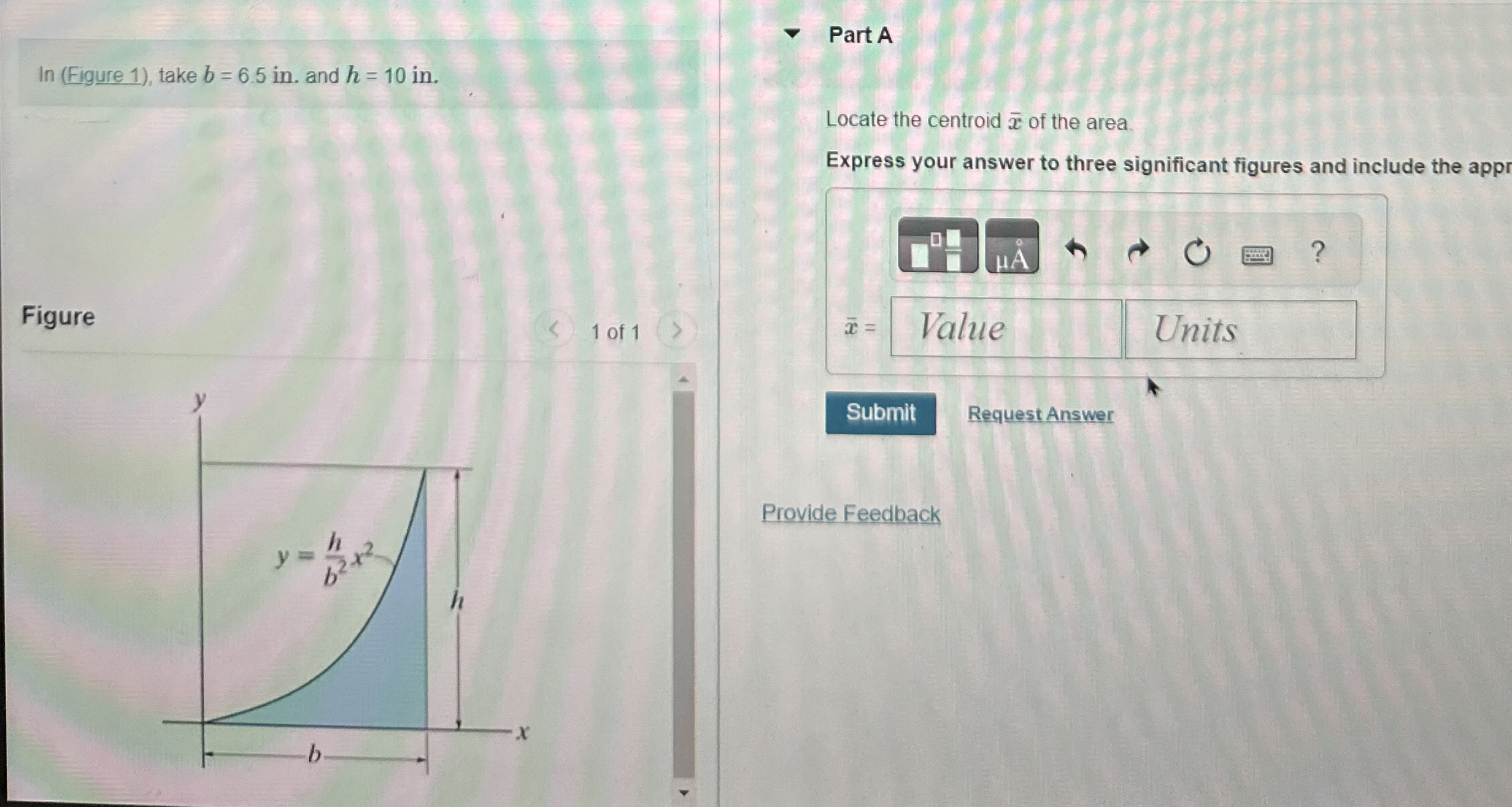 In ( Figure 1 ) , take b = 6 . 5 i n . and h = 1