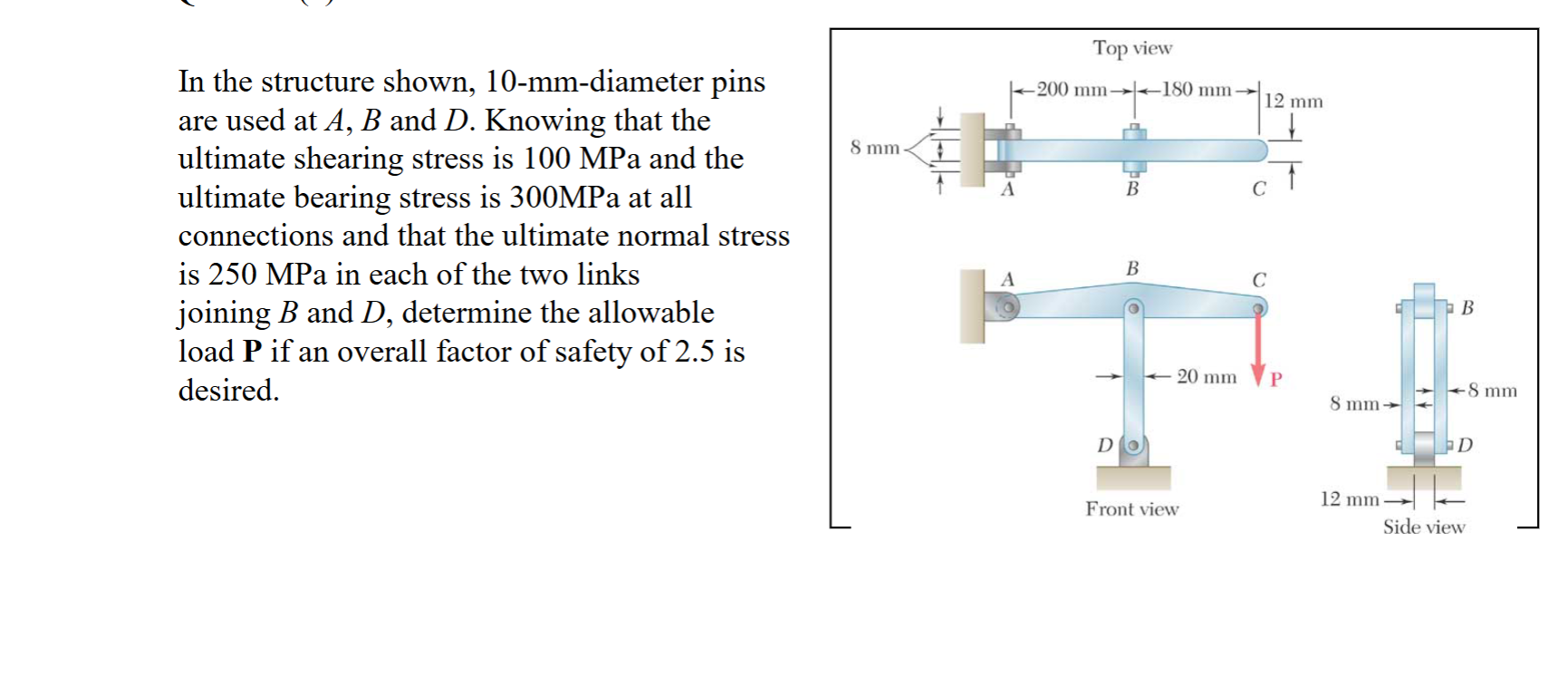 In the structure shown, 1 0 - mm - diameter pins