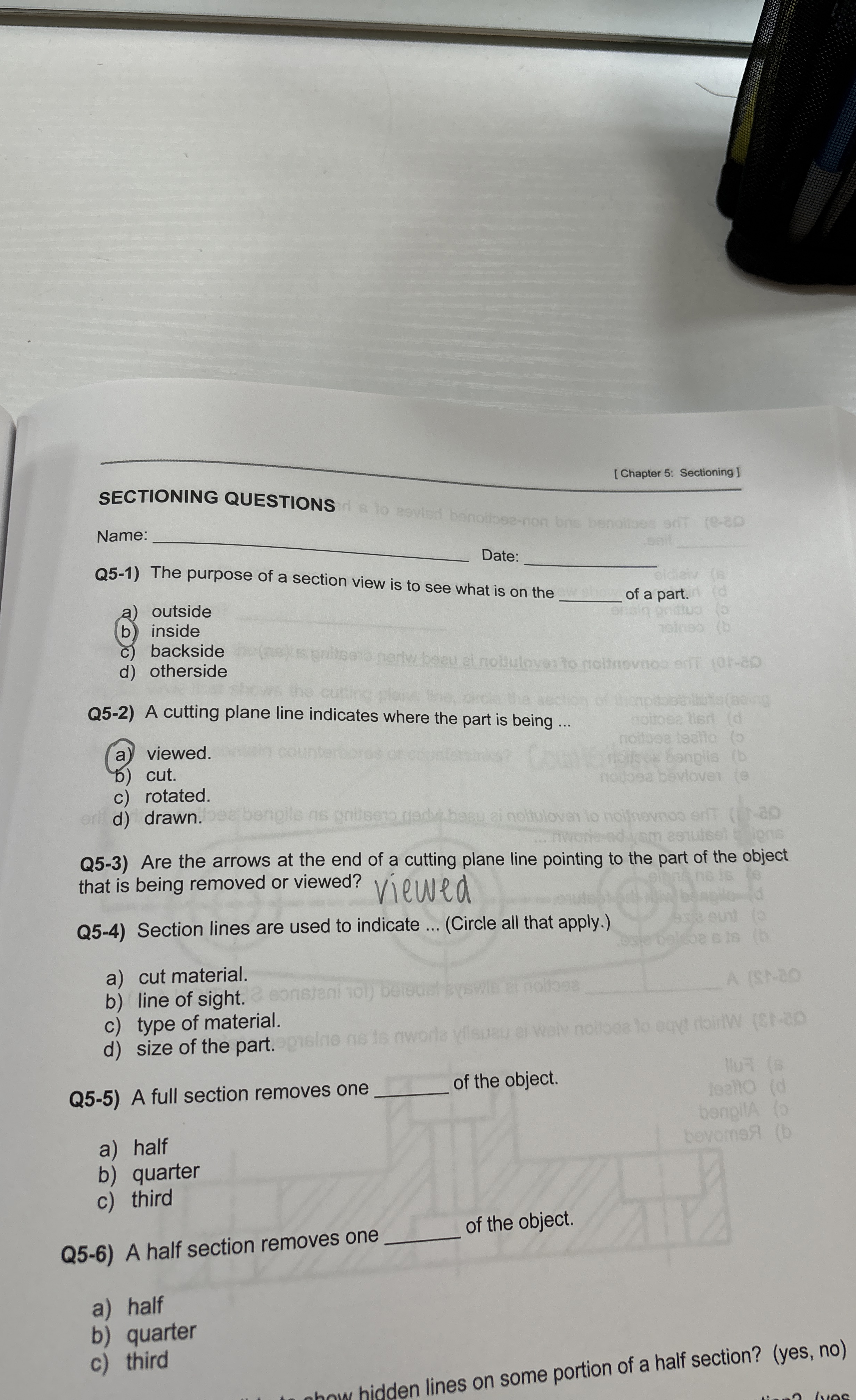 [ Chapter 5 : Sectioning ] SECTIONING QUESTIONS