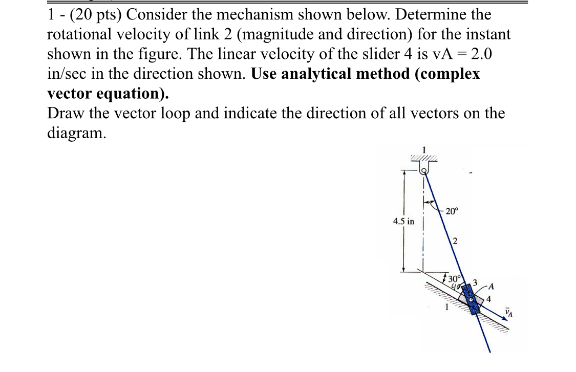 1 - ( 2 0 p t s ) Consider the mechanism shown