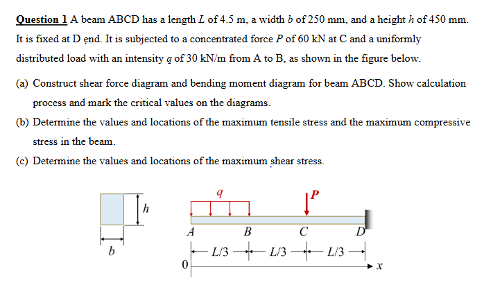 Question 1 A beam ABCD has a length \ ( L \ ) of