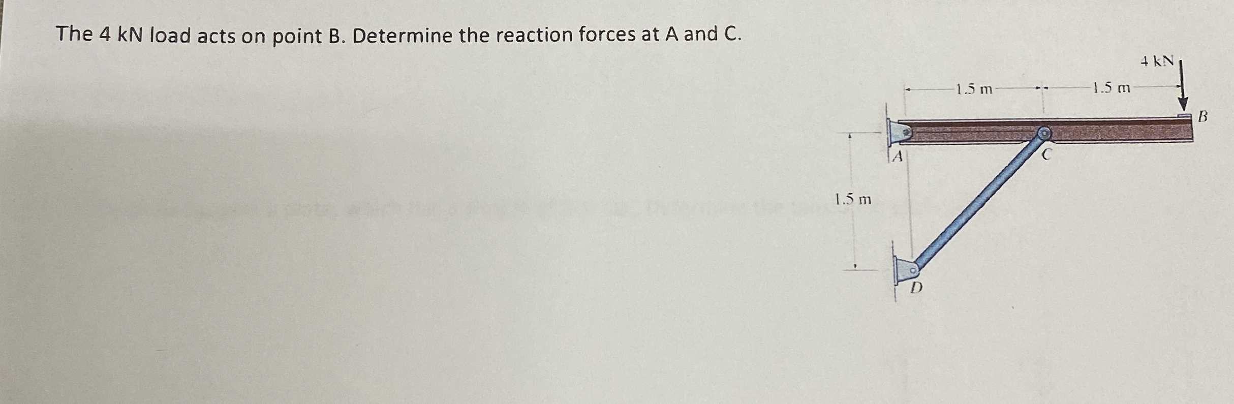 The 4 kN load acts on point B . Determine the