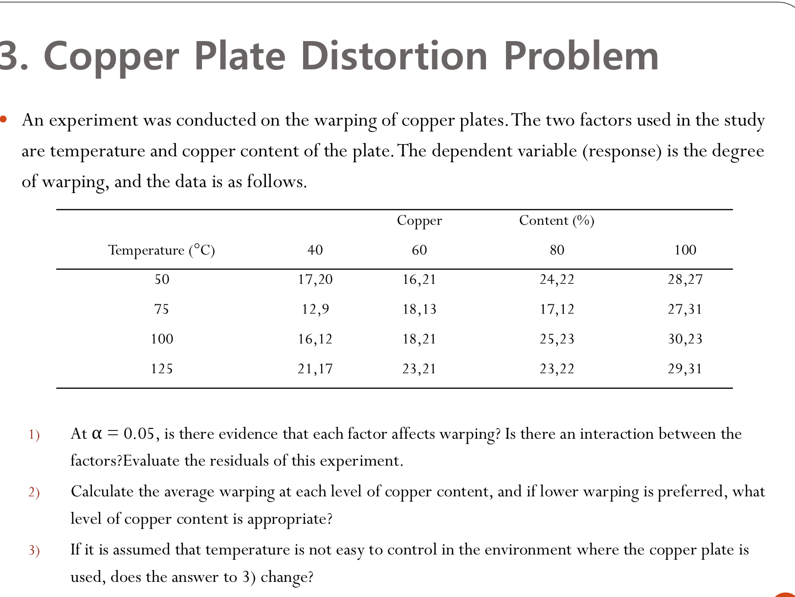 Copper Plate Distortion Problem An experiment was
