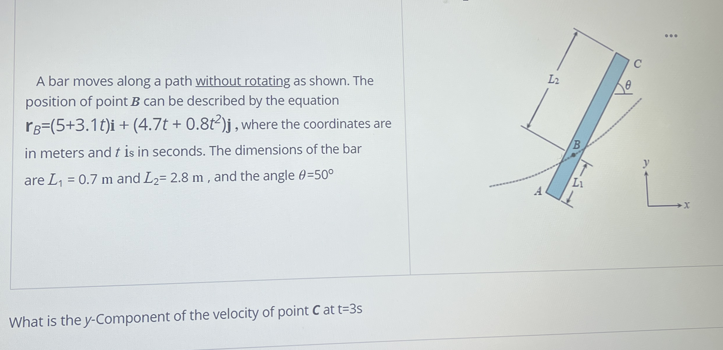 A bar moves along a path without rotating as