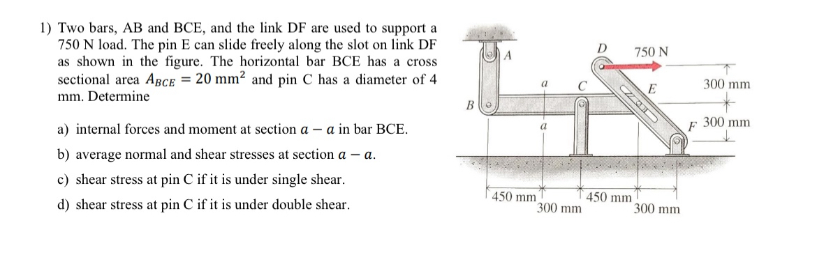 Two bars, AB and BCE , and the link DF are used