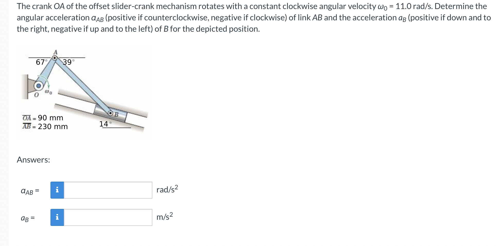 The crank O A of the offset slider - crank
