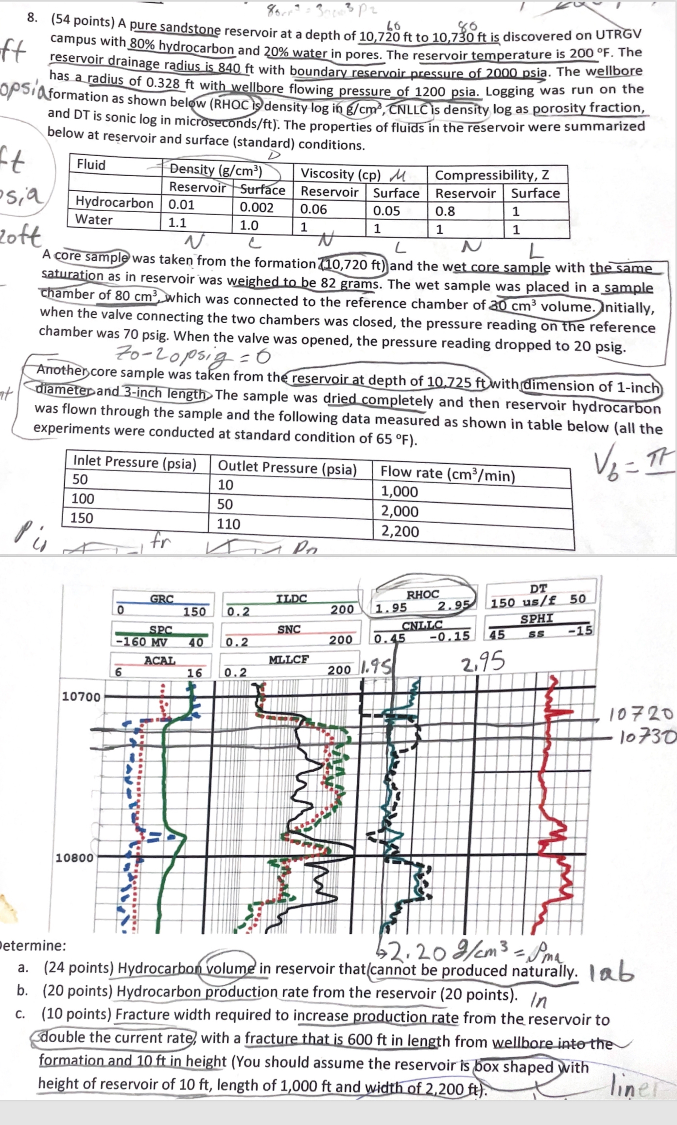 ( 5 4 points ) A pure sandstone reservoir at a
