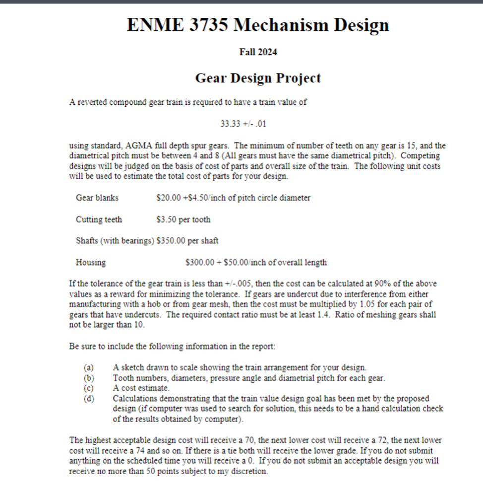 ENME 3 7 3 5 Mechanism Design Fall 2 0 2 4 Gear