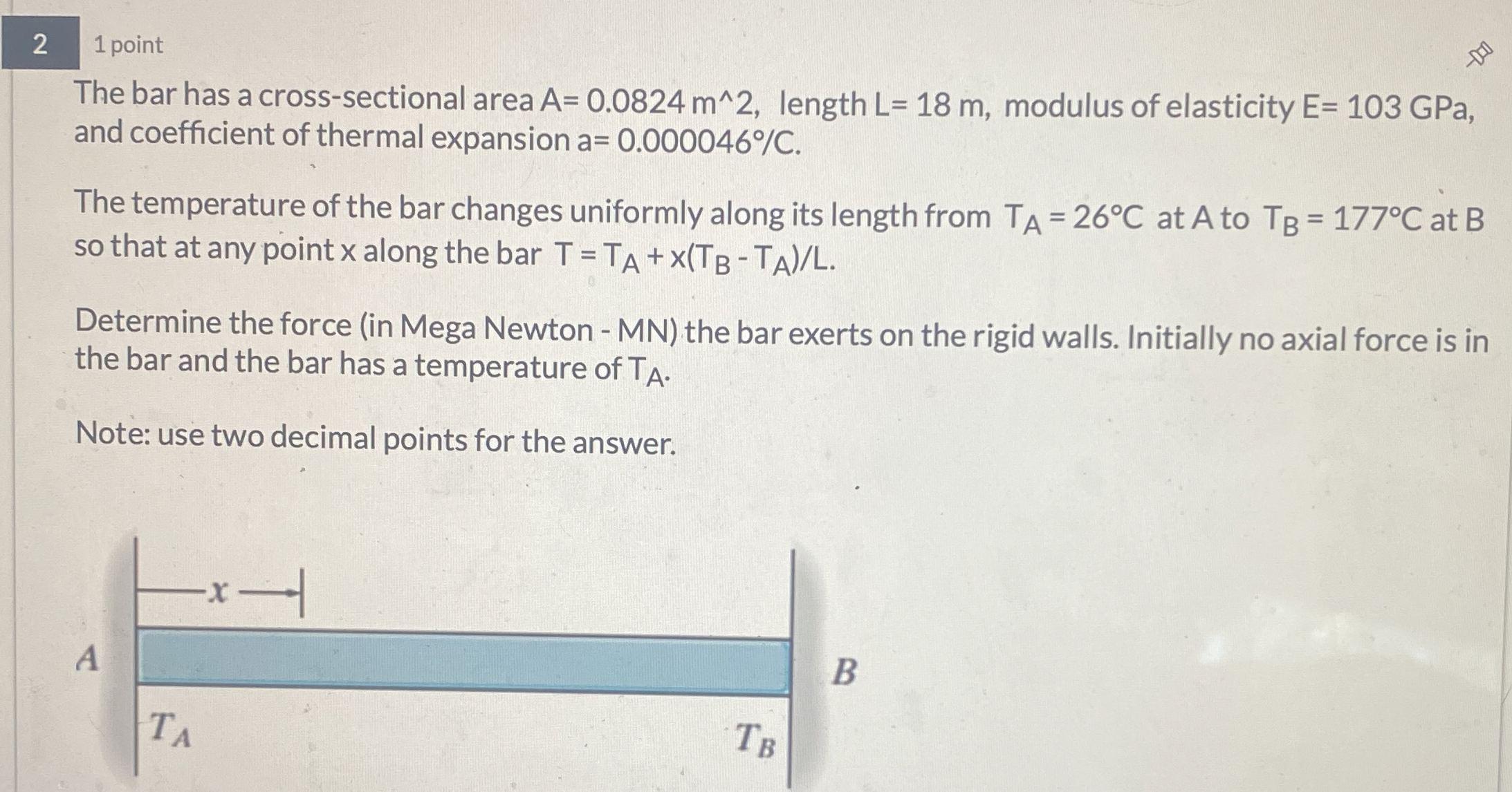 The bar has a cross - sectional area A = 0 . 0 8