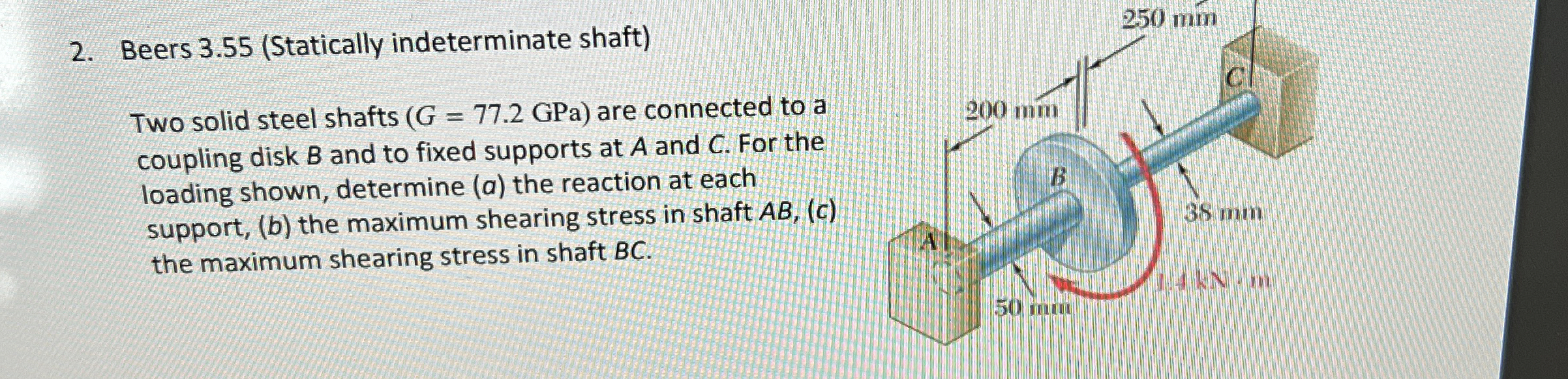 Beers 3 . 5 5 ( Statically indeterminate shaft )
