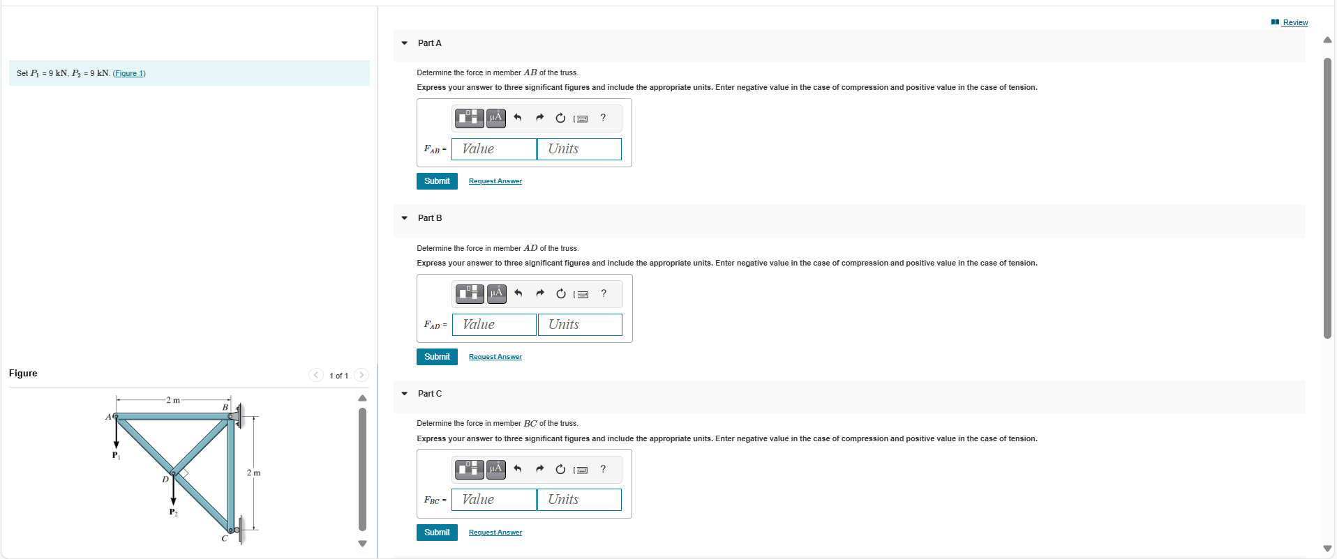 Set P _ ( 1 ) = 9 kN , P _ ( 2 ) = 9 kN . (
