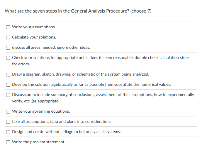 What are the seven steps in the General Analysis