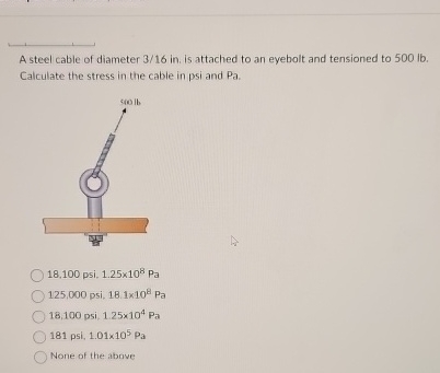 A steel cable of diameter 3 1 6 i n . is attached