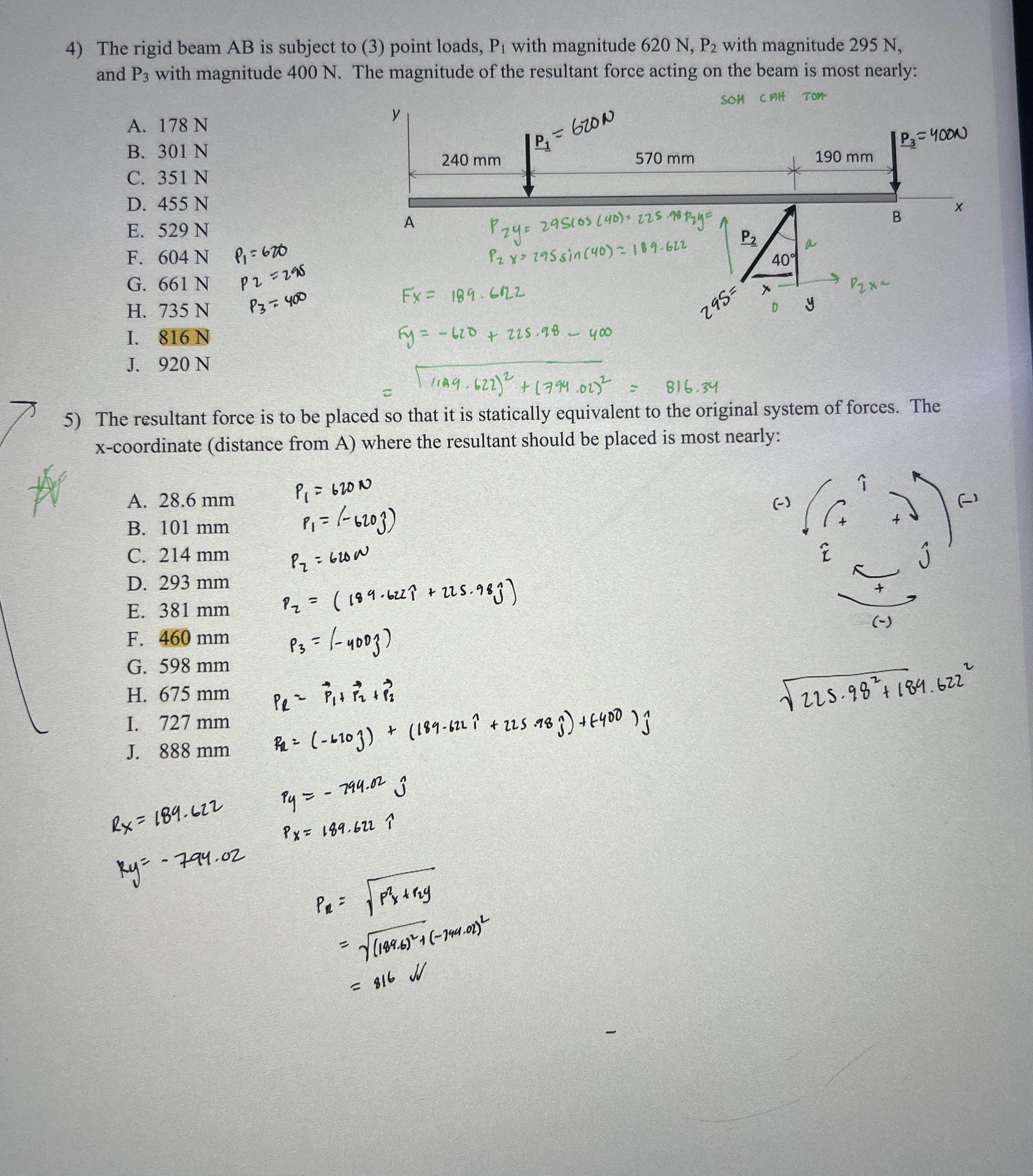 The rigid beam AB is subject to ( 3 ) point