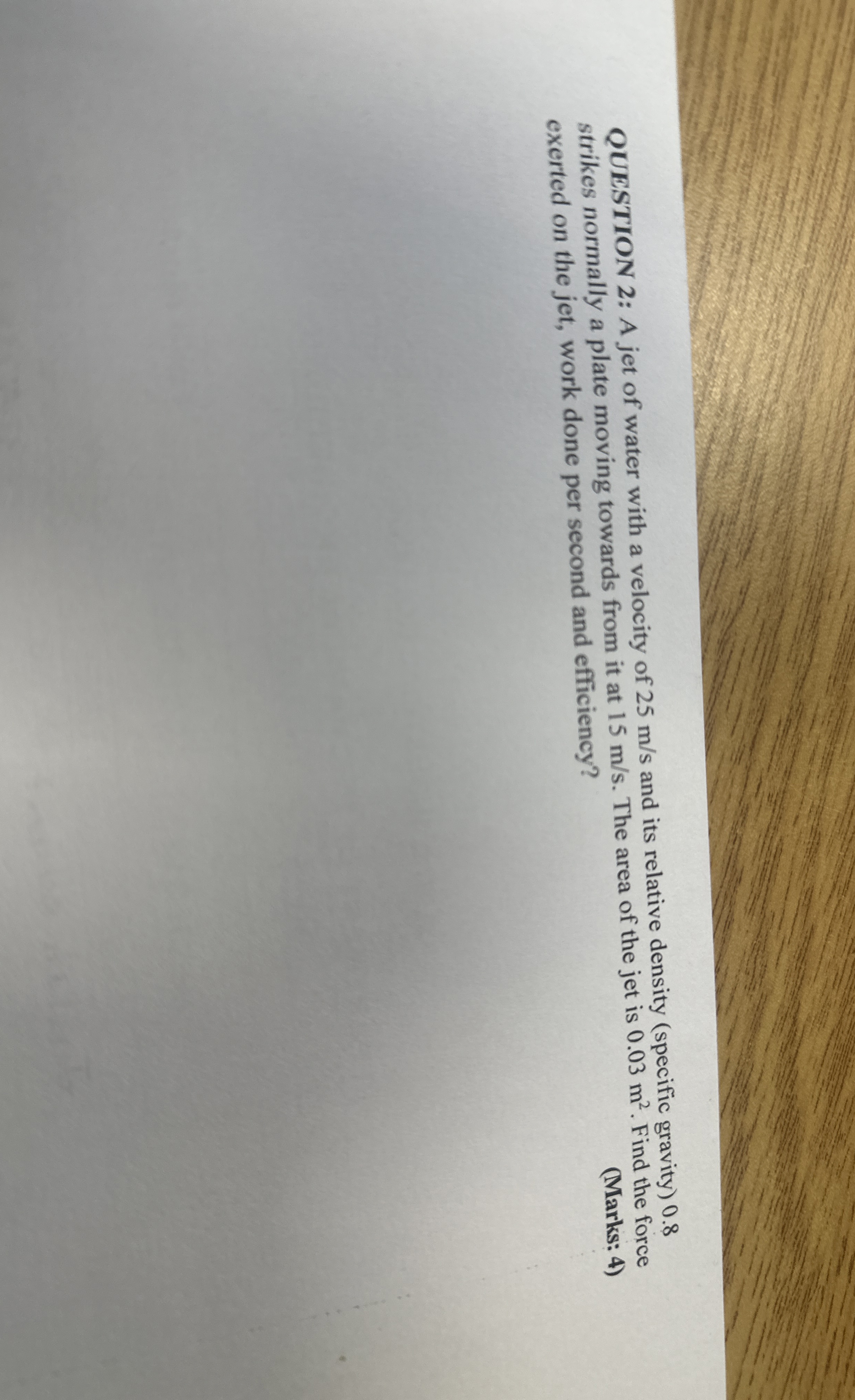 QUESTION 2 : A jet of water with a velocity of 2