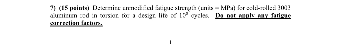 ( 1 5 points ) Determine unmodified fatigue