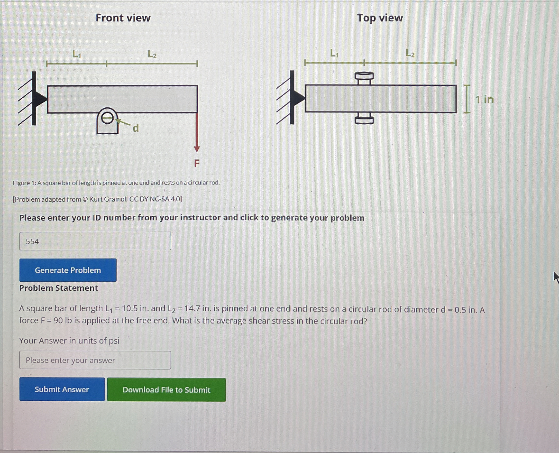 Front view Top view F Figure 1 : A square bar of